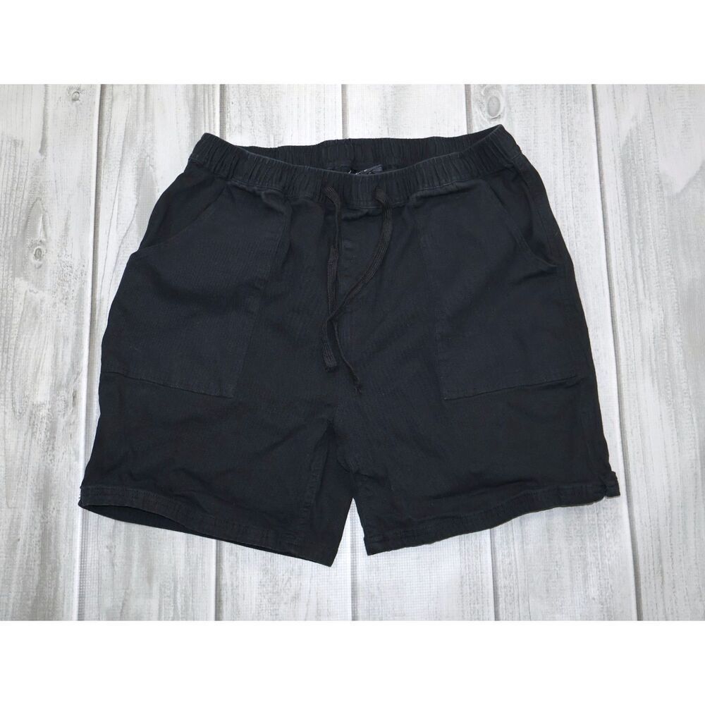 The Hundreds Men's Black Cotton Chino Shorts Drawstring Logo Slash Pockets